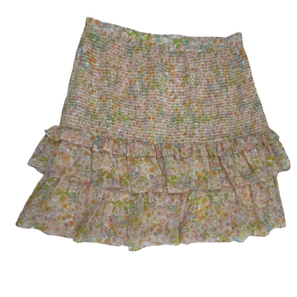 Vintage Y2K Pink Floral Cottagecore Ruffle Skirt size Medium